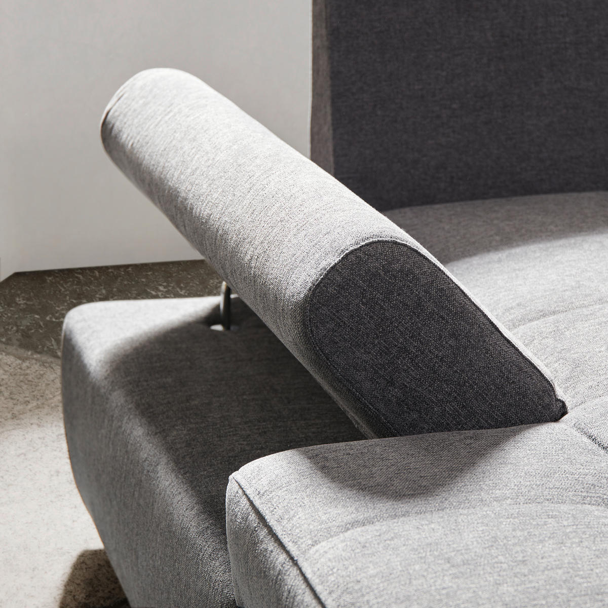 ECKSOFA in Flachgewebe Grau  - Silberfarben/Grau, Design, Textil/Metall (174/306cm) - MID.YOU