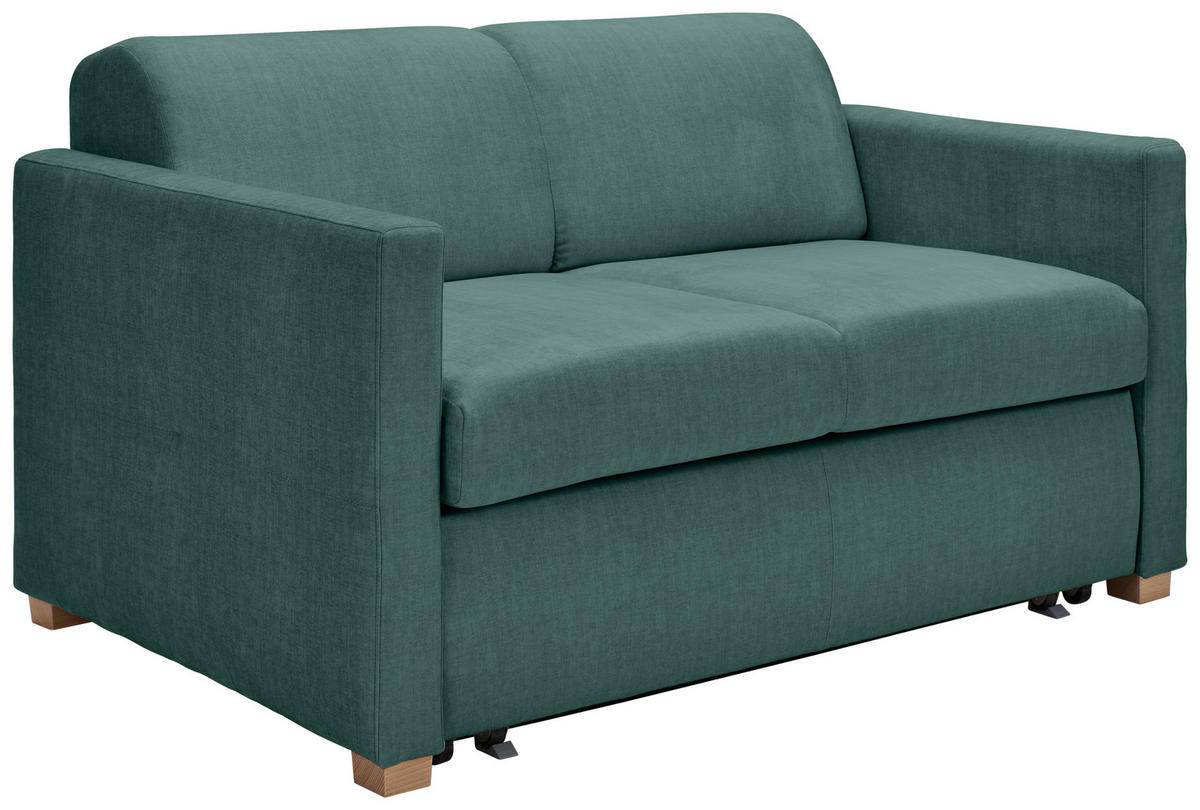 SCHLAFSOFA Flachgewebe Türkis  inkl. Bettkasten, Schlaffunktion, Rücken echt  - Türkis/Buchefarben, KONVENTIONELL, Holz/Textil (144/81/97,5cm) - Carryhome
