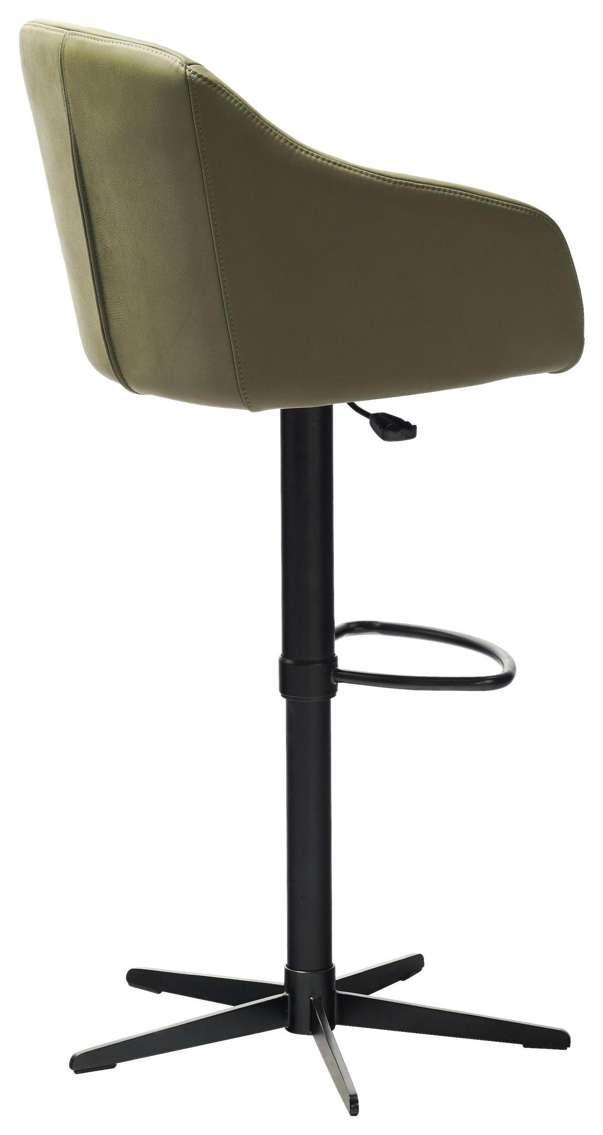 BARHOCKER Echtleder Grün, Schwarz Eisen Sitzfläche 360° drehbar, inklusive Armlehnen  - Schwarz/Grün, Design, Leder/Metall (54,5/88-108/53,5cm) - Cassando