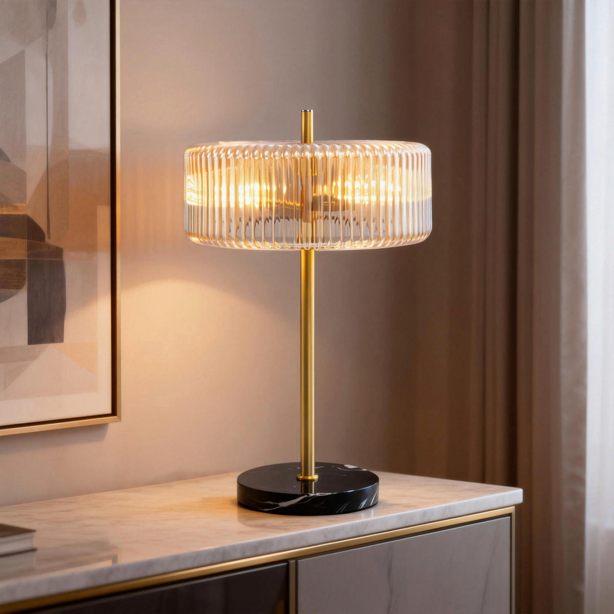 TISCHLEUCHTE - Goldfarben/Bernsteinfarben, Trend, Glas/Metall (30/51cm) - Collet's Monde