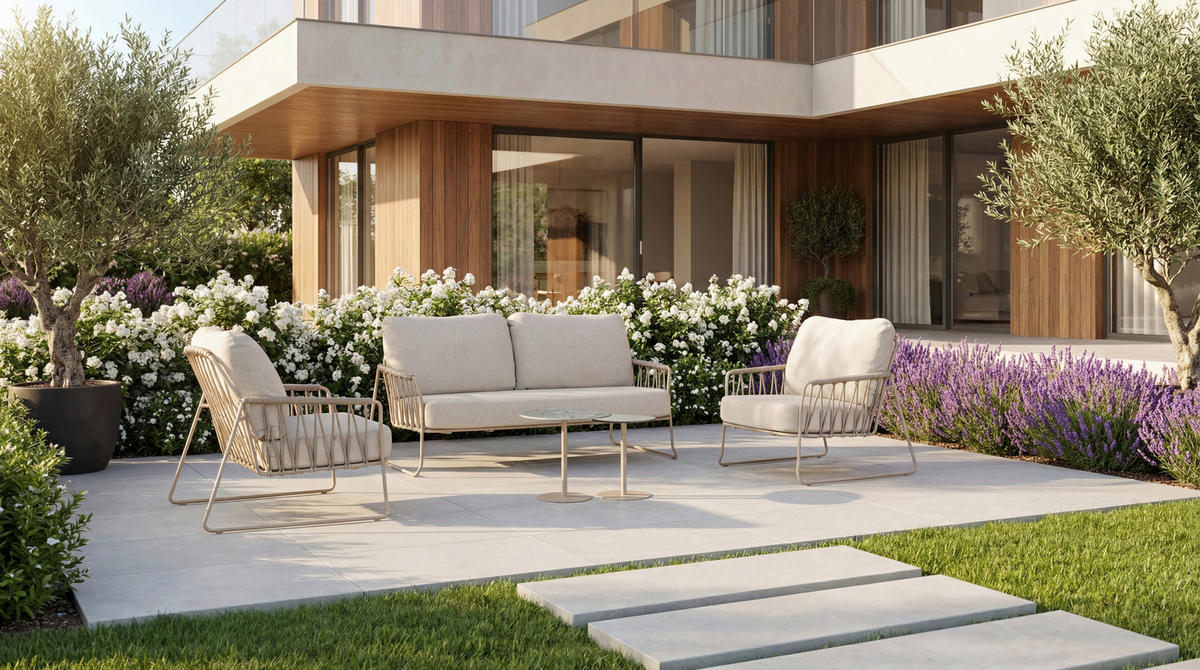 LOUNGESESSEL  - Weiss/Champagner, Modern, Textil/Metall (87/94/85cm) - Tierra Outdoor