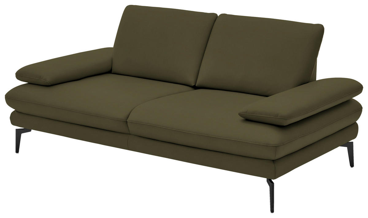 2,5-SITZER in Echtleder Olivgrün  - Schwarz/Olivgrün, Design, Leder/Metall (196/86/104cm) - Dieter Knoll