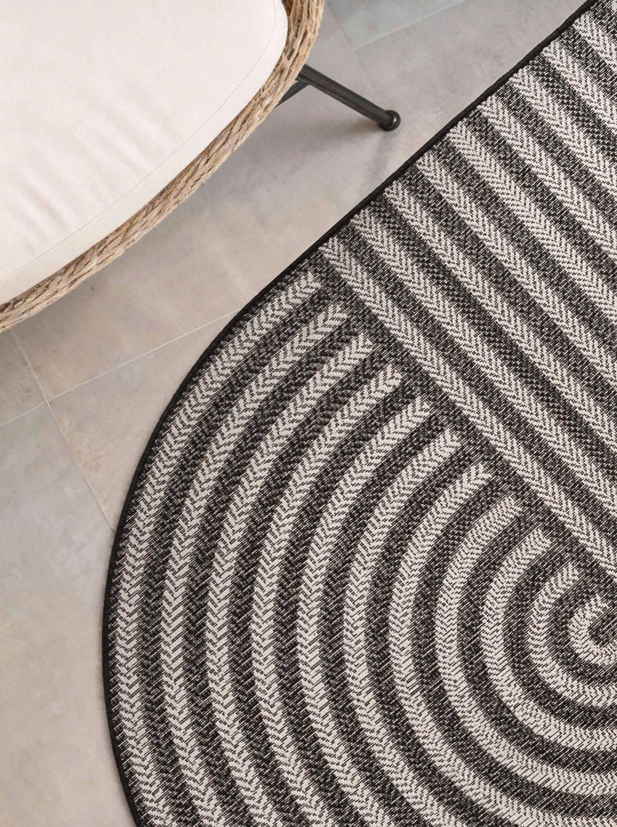 FLACHWEBETEPPICH 160/230 cm Haringey Schwarz, Weiß oval  - Schwarz/Weiß, Design, Kunststoff (160/230cm)