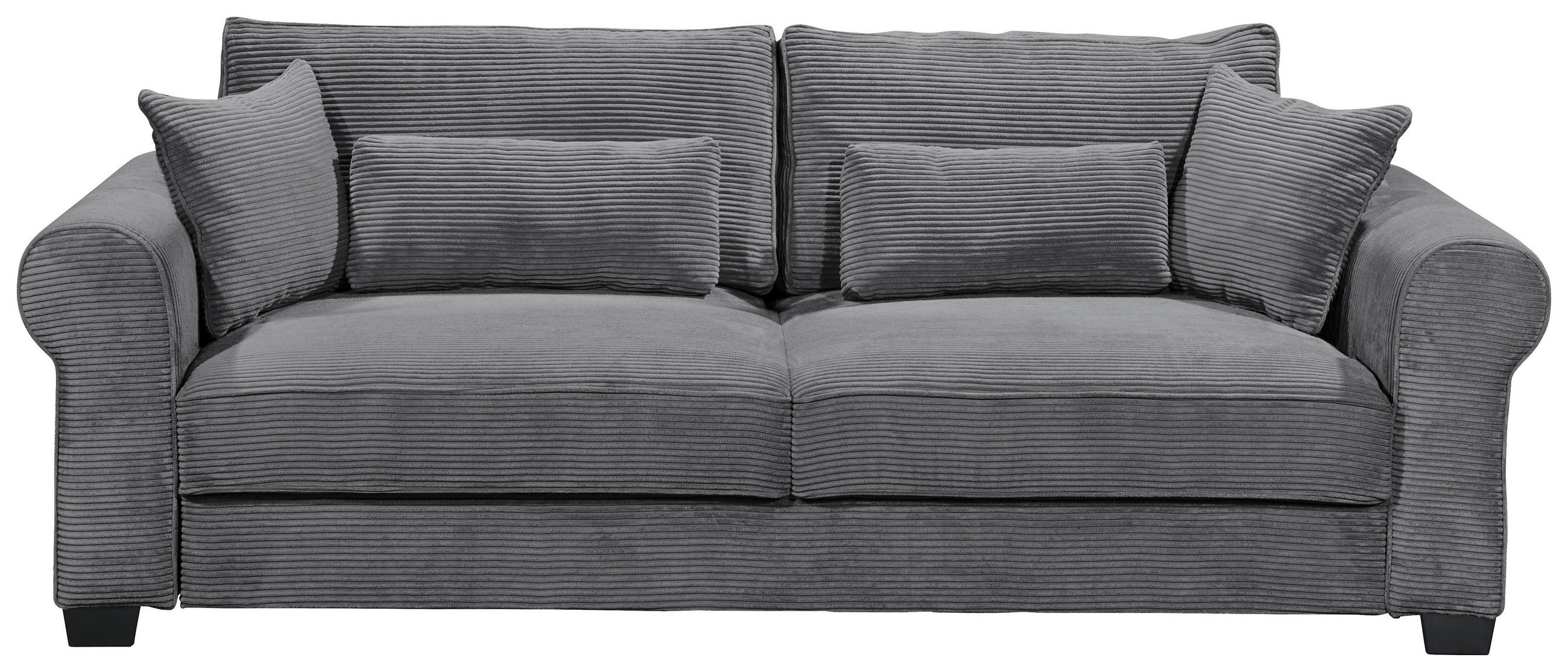 SCHLAFSOFA Cord Anthrazit  inkl. Zierkissen, Bettkasten, Schlaffunktion  - Anthrazit/Schwarz, Basics, Kunststoff/Textil (250/95/125cm) - MID.YOU