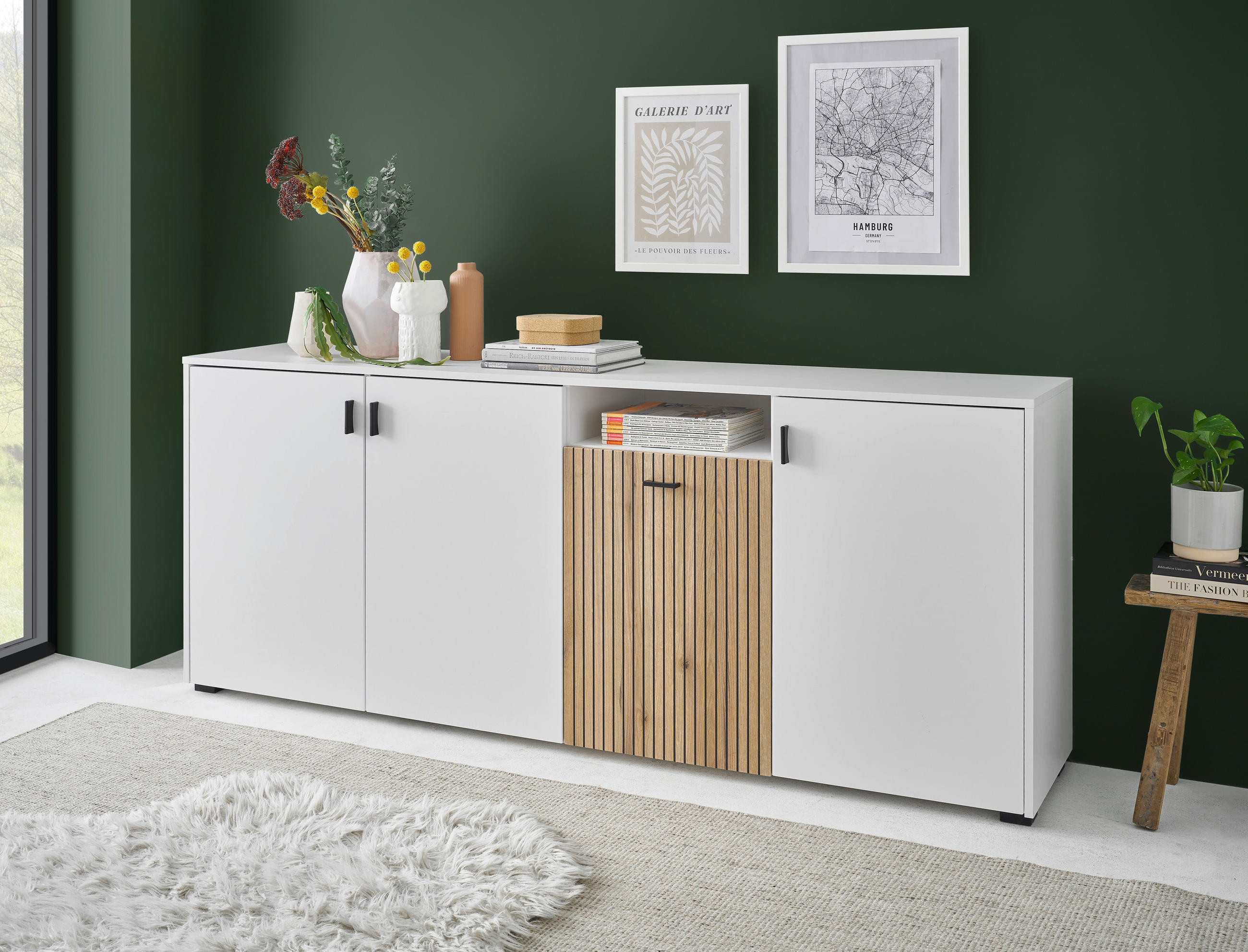 SIDEBOARD  in  - Eichefarben/Schwarz, Design, Holzwerkstoff/Kunststoff (200cm) - MID.YOU