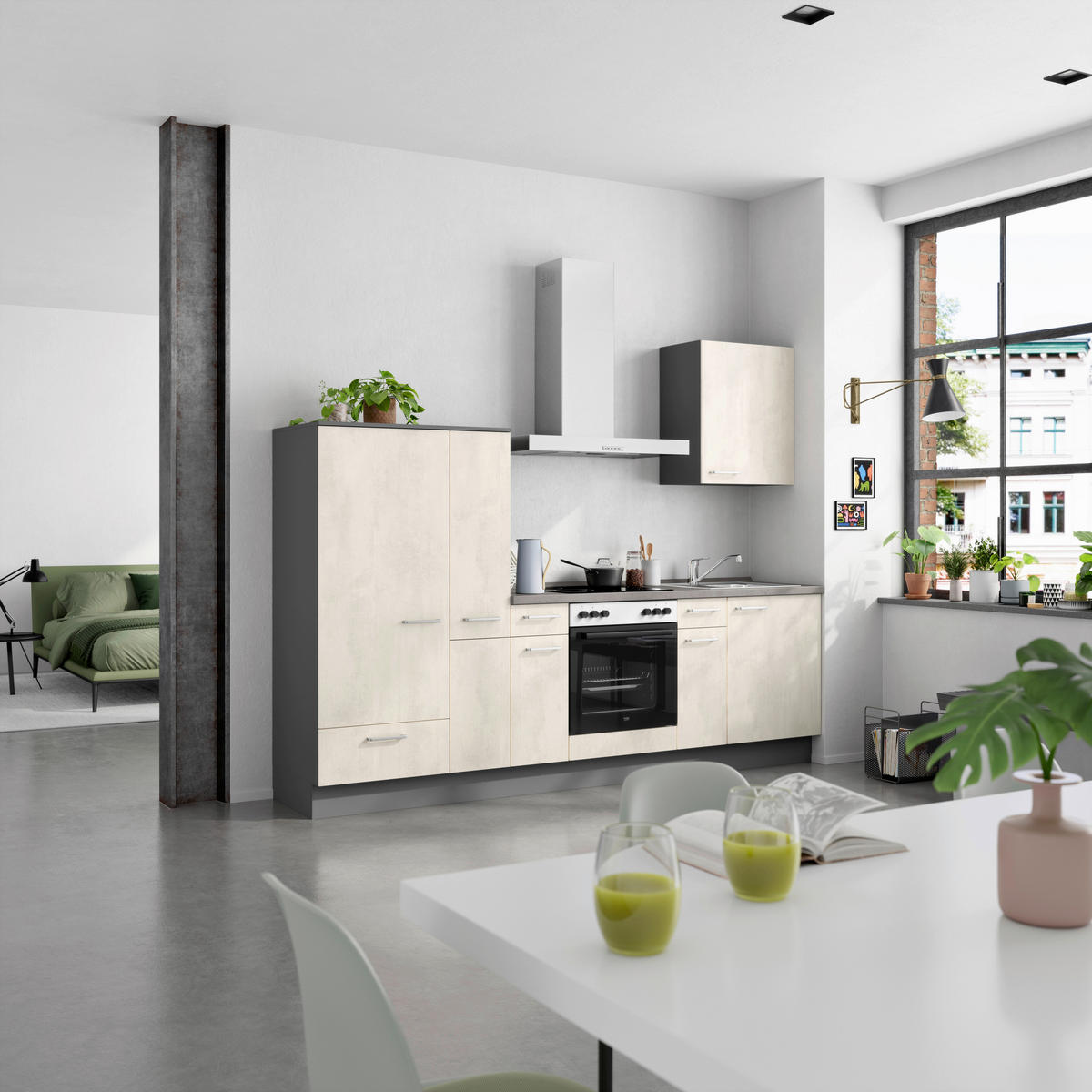 KÜCHENLEERBLOCK 270 cm   in Weiß, Schieferfarben  - Schieferfarben/Edelstahlfarben, MODERN, Holzwerkstoff/Metall (270cm) - Nobilia