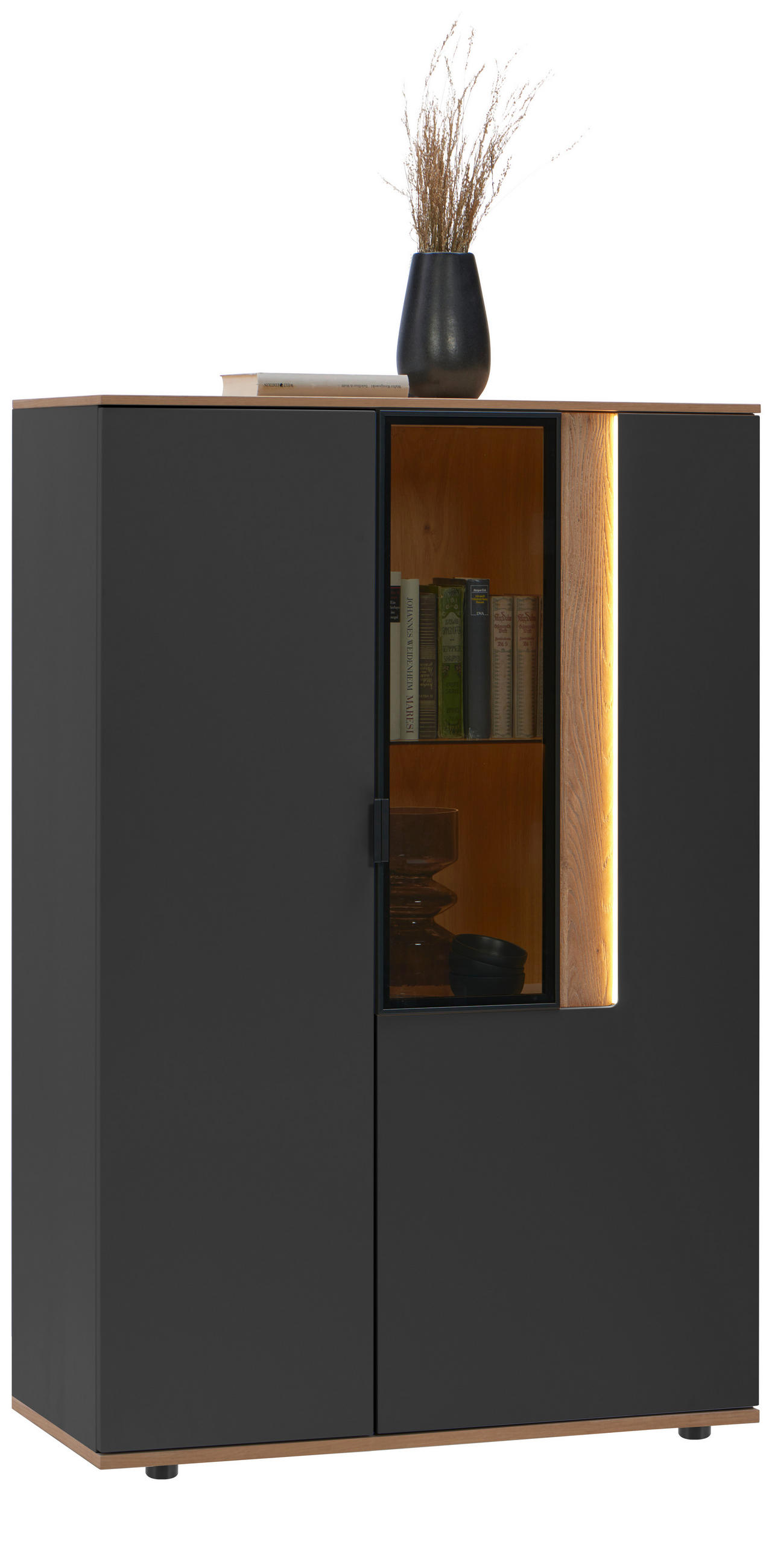 HIGHBOARD  in 92,9/136,6/42 cm  - Eichefarben/Anthrazit, MODERN, Glas/Holz (92,9/136,6/42cm) - Dieter Knoll