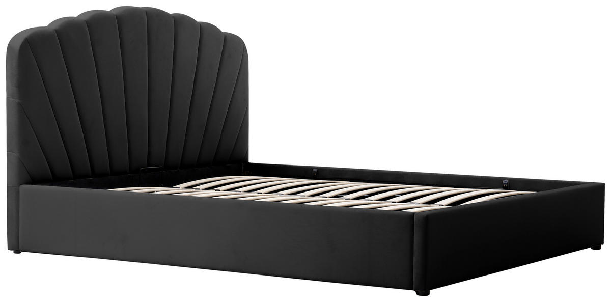 POLSTERBETT 180/200 cm, inkl. Lattenrost, Bettkasten,  in Schwarz  - Schwarz/Naturfarben, Trend, Holz/Kunststoff (180/200cm) - Ambia Home