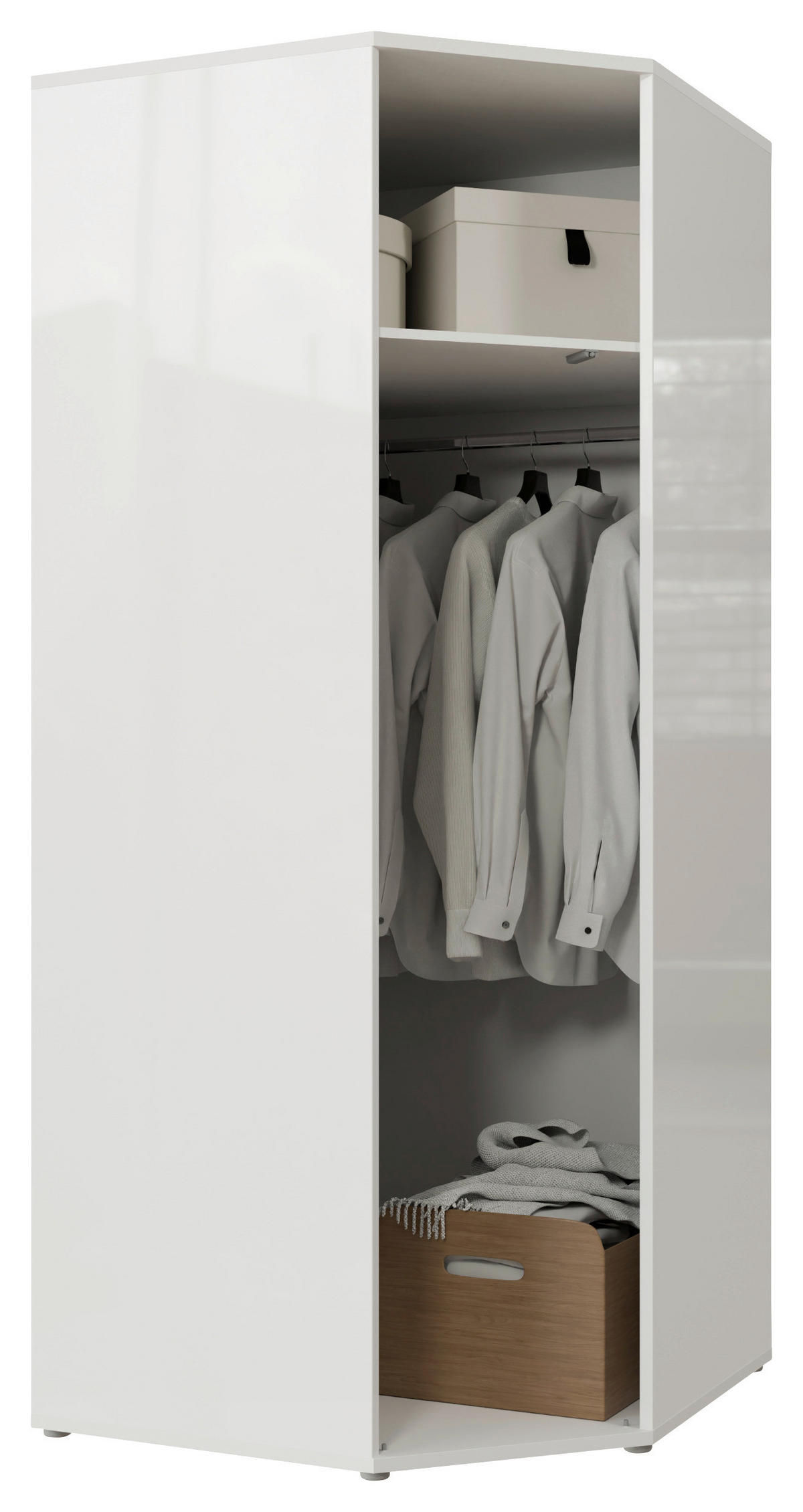 ECKKLEIDERSCHRANK 92/214/92 cm Weiß, Weiß Hochglanz  - Weiß Hochglanz/Weiß, Trend, Holzwerkstoff (92/214/92cm) - Carryhome