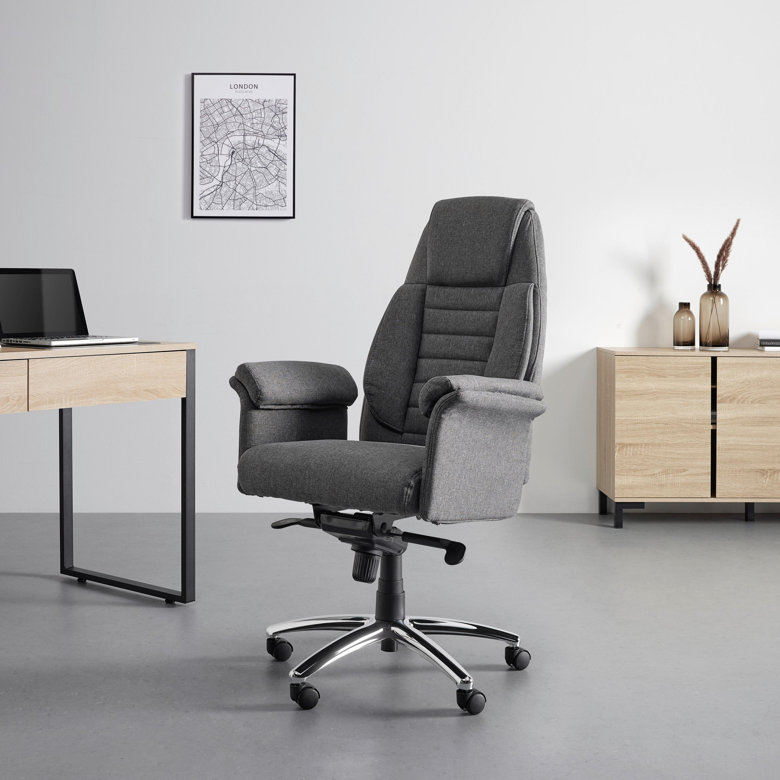 CHEFSESSEL Webstoff Chromfarben, Dunkelgrau  - Chromfarben/Dunkelgrau, MODERN, Holz/Kunststoff (68/116-122/72cm) - Livetastic