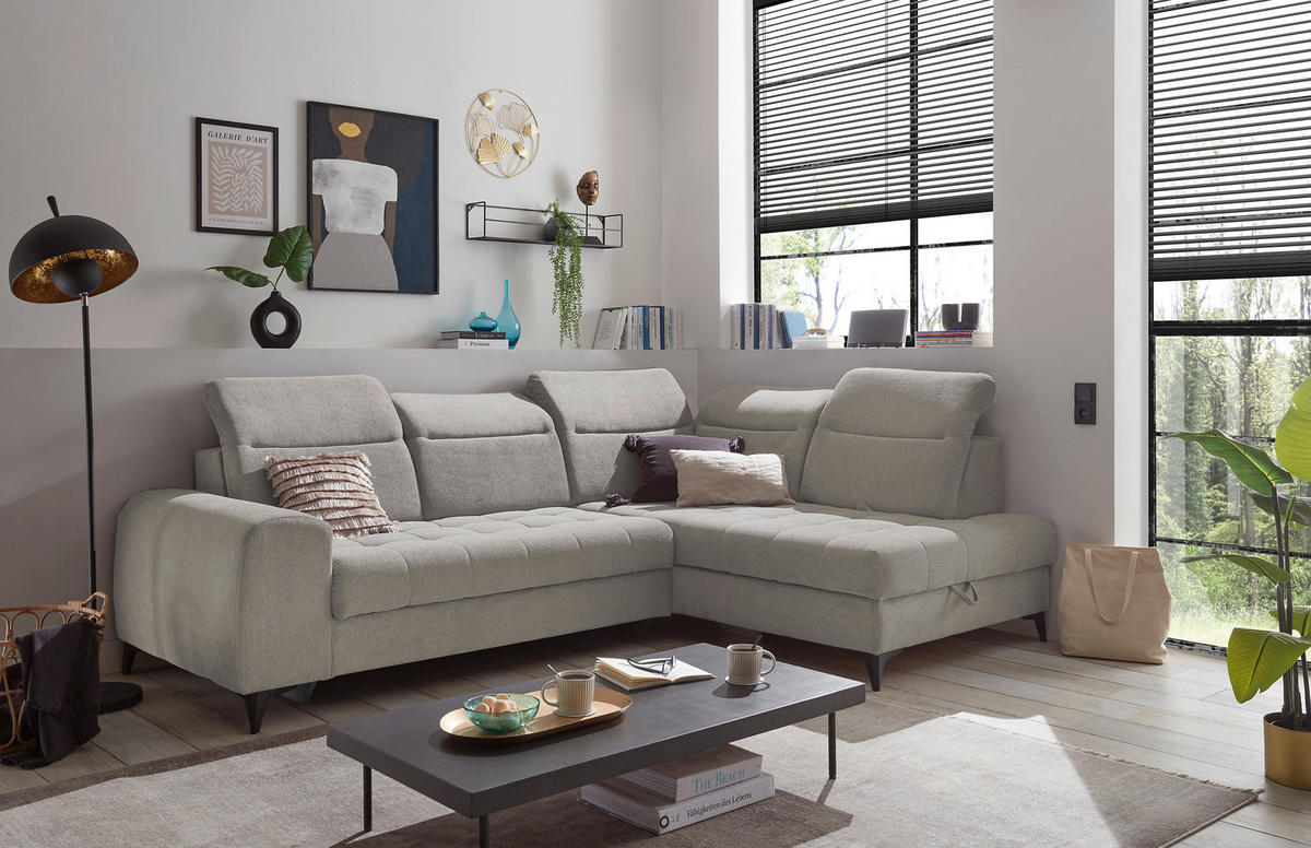 ECKSOFA in Webstoff Taupe  - Taupe/Schwarz, Konventionell, Kunststoff/Textil (282/200cm) - MID.YOU