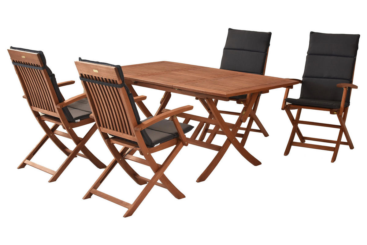 GARTENTISCHGRUPPE Eukalyptusholz Hartholz  - Eukalyptusholzfarben/Grau, KONVENTIONELL, Holz/Textil - Gardenson