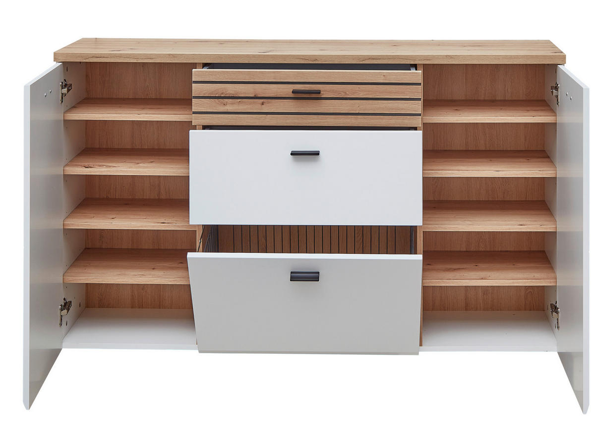 GARDEROBE  in 222/180/34 cm  - Weiss/Schwarz, Design, Glas/Holzwerkstoff (222/180/34cm) - Livetastic