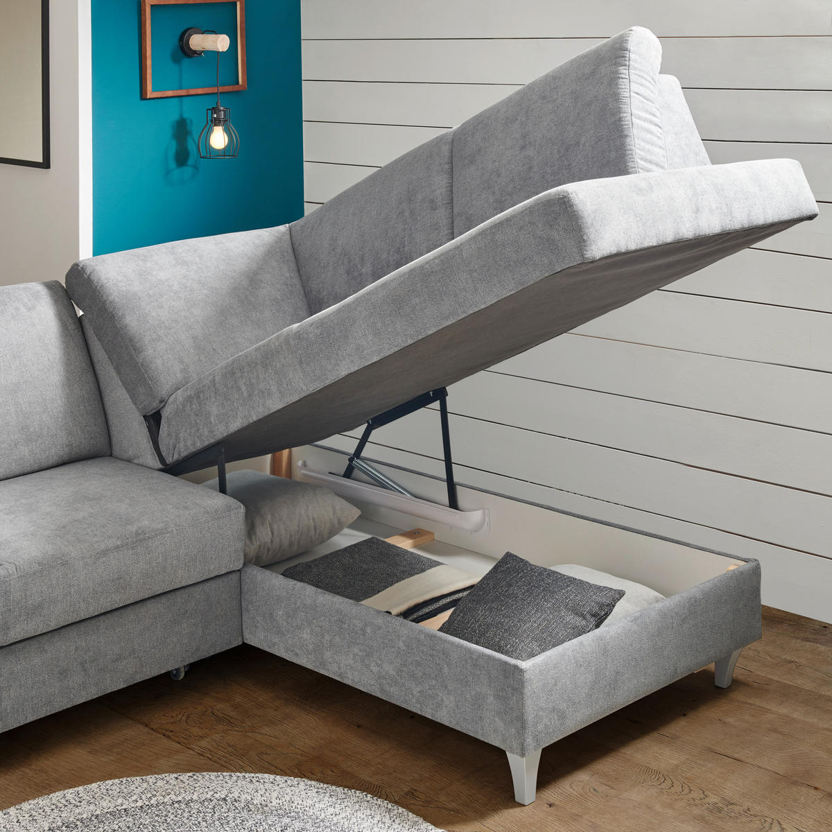 ECKSOFA in Flachgewebe Dunkelgrau  255/186 cm  - Dunkelgrau/Silberfarben, KONVENTIONELL, Holz/Textil (255/186cm) - Cantus