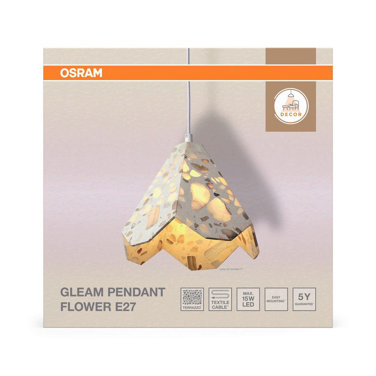 HÄNGELEUCHTE 26,4/26,2/150 cm  - Beige, Basics, Stein (26,4/26,2/150cm) - Osram