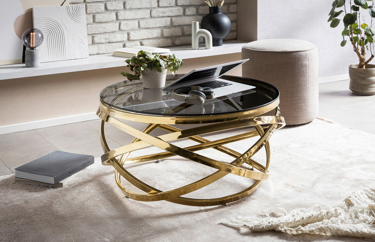 COUCHTISCH in Metall, Glas 80/80/42 cm  - Goldfarben/Grau, Design, Glas/Metall (80/80/42cm) - Livetastic