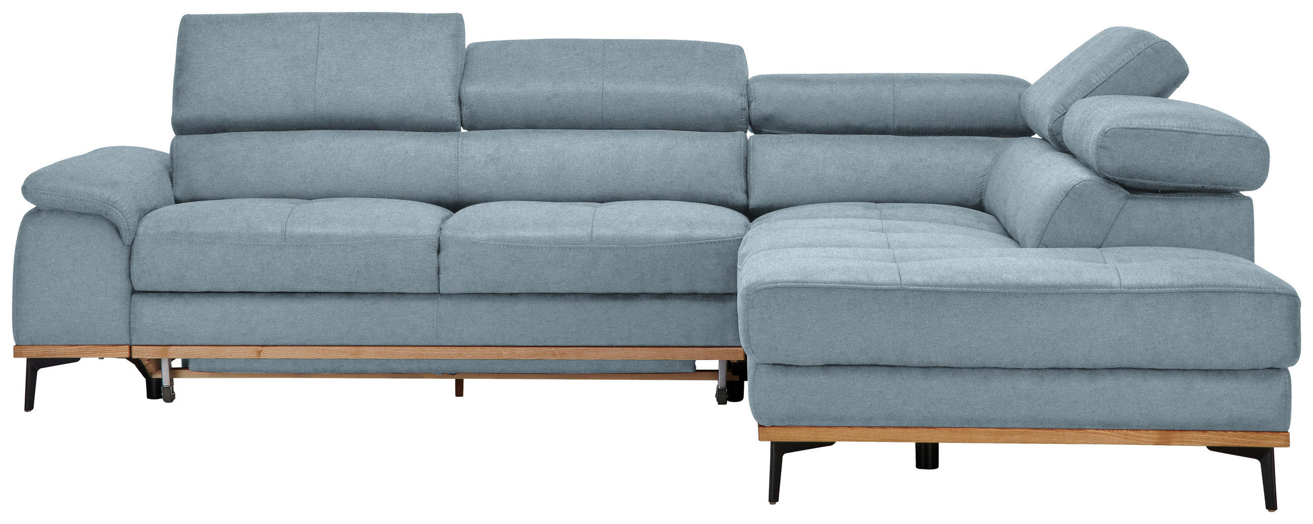 ECKSOFA Webstoff Hellblau  - Schwarz/Hellblau, Natur, Holz/Textil (282/226cm) - Novel