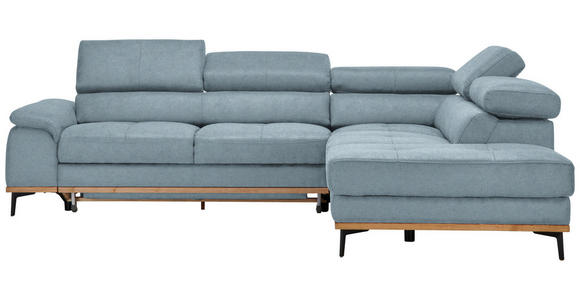 ECKSOFA  in Webstoff Hellblau Bettkasten, Schlaffunktion, Kopfteilverstellung  282/226 cm  - Schwarz/Hellblau, Natur, Holz/Textil (282/226cm) - Novel