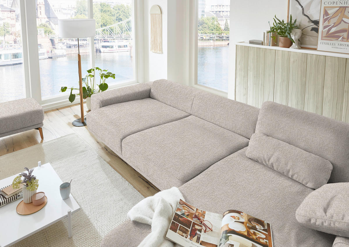 ECKSOFA in Flachgewebe Beige  334/193 cm  - Wildeiche/Beige, Design, Holz/Textil (334/193cm) - Niels Andersson