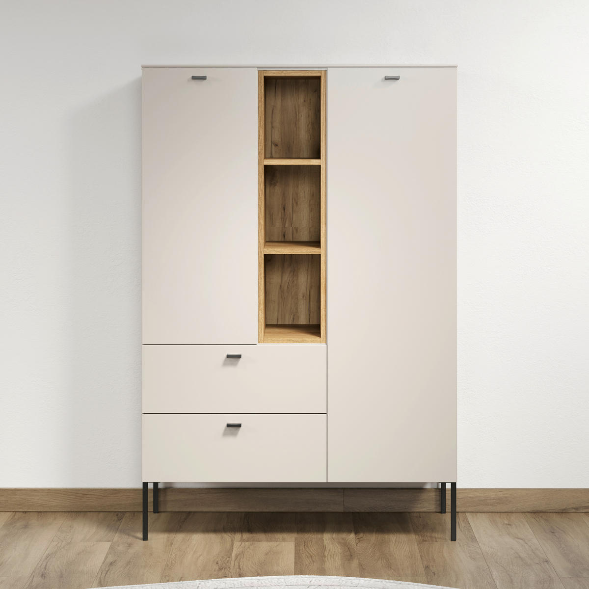 HIGHBOARD Sao Paulo WO, 93/140/42 cm, 2 Schublade(n)  - Kaschmir/Eichefarben, Basics, Holzwerkstoff/Metall (93/140/42cm) - MID.YOU