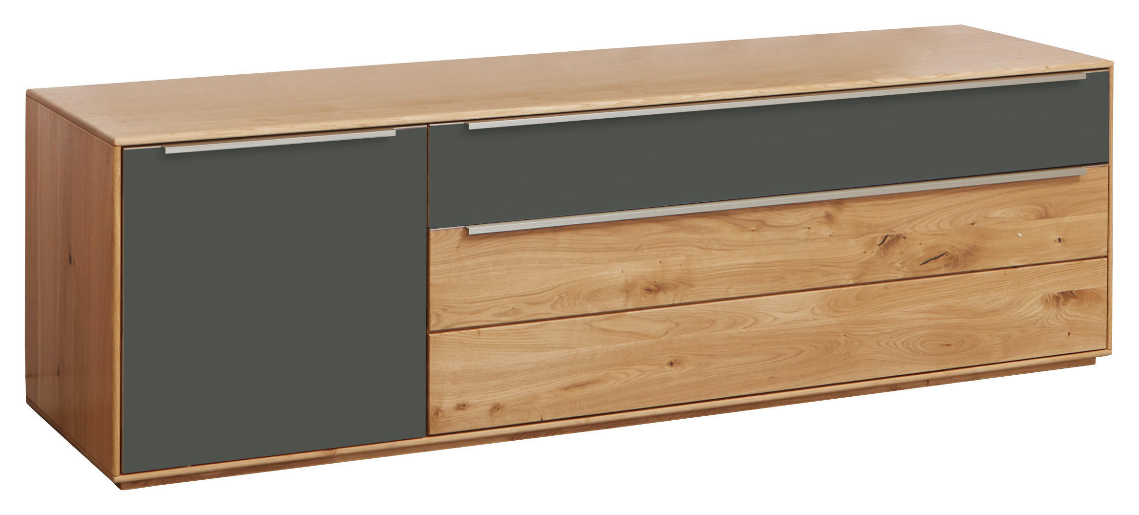 LOWBOARD Grau, Eichefarben 182/54/50 cm - Eichefarben/Silberfarben, Design, Glas/Holz (182/54/50cm) - Waldwelt