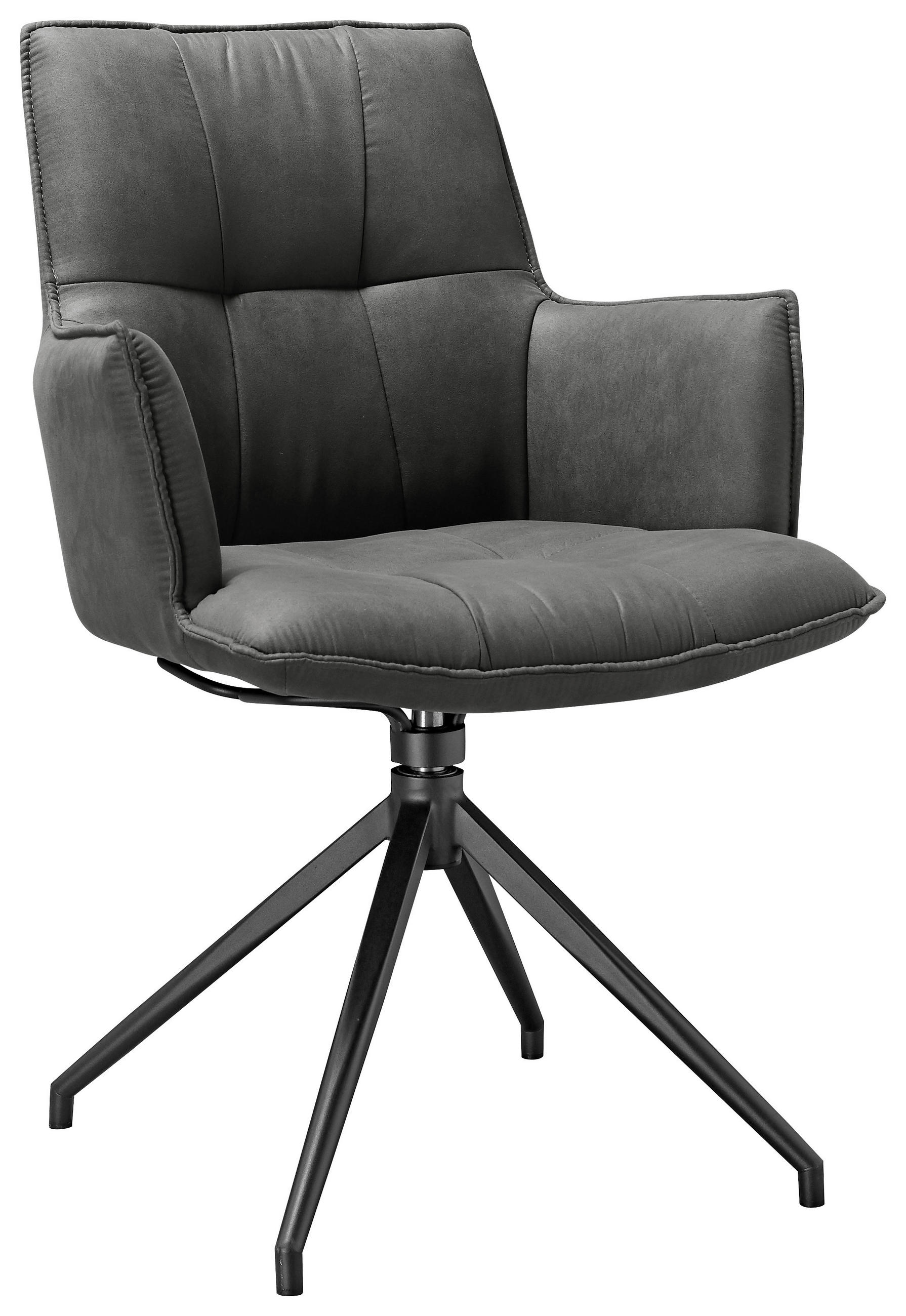 ARMLEHNSTUHL  Wippfunktion, Sitzfläche 360° drehbar, inklusive Armlehnen, automatische Rückholfunktion Mikrofaser  Schwarz, Dunkelgrau  - Dunkelgrau/Schwarz, Design, Textil/Metall (59/89,5/63cm) - Novel