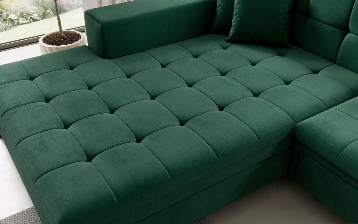ECKSOFA Grün Samt  - Chromfarben/Grün, Design, Kunststoff/Textil (196/292cm) - MID.YOU
