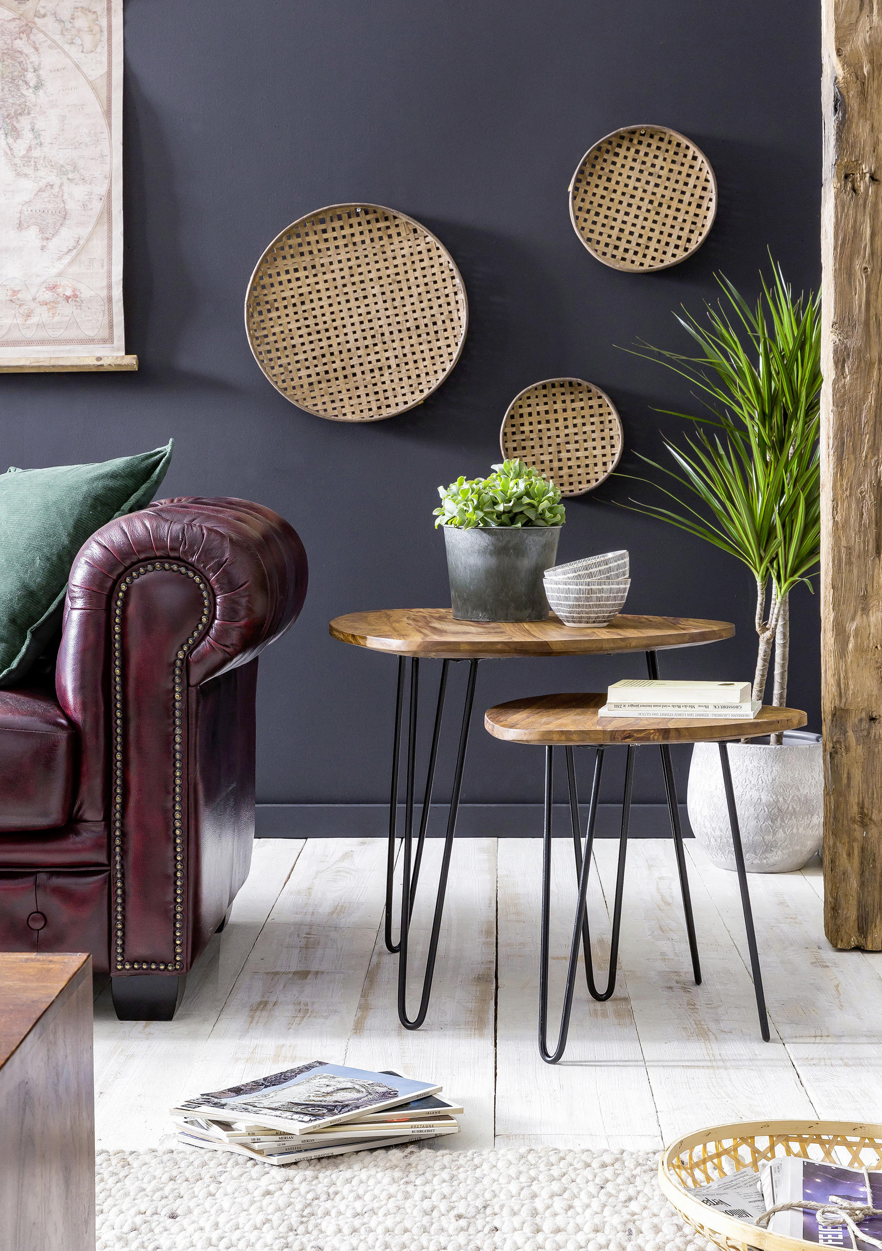 Thumbnail - Mid.you Satztisch, Sheesham, Holz, 2-teilig, Sheesham, massiv, Freiform, U-Form, 56x60x60 cm, Wohnzimmer, Wohnzimmertisc...