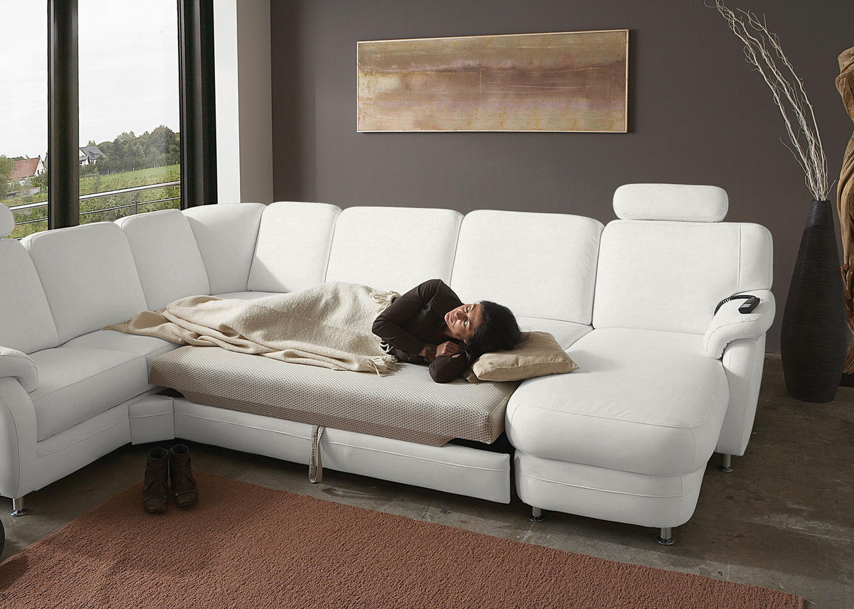 WOHNLANDSCHAFT Echtleder Weiss  - Weiss/Alufarben, Konventionell, Leder/Metall (239/329/165cm) - Beldomo Premium
