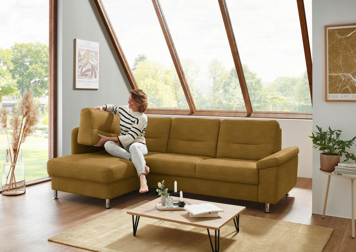 ECKSOFA Flachgewebe Currygelb  - Currygelb/Alufarben, Konventionell, Textil/Metall (160/244cm) - Beldomo Comfort