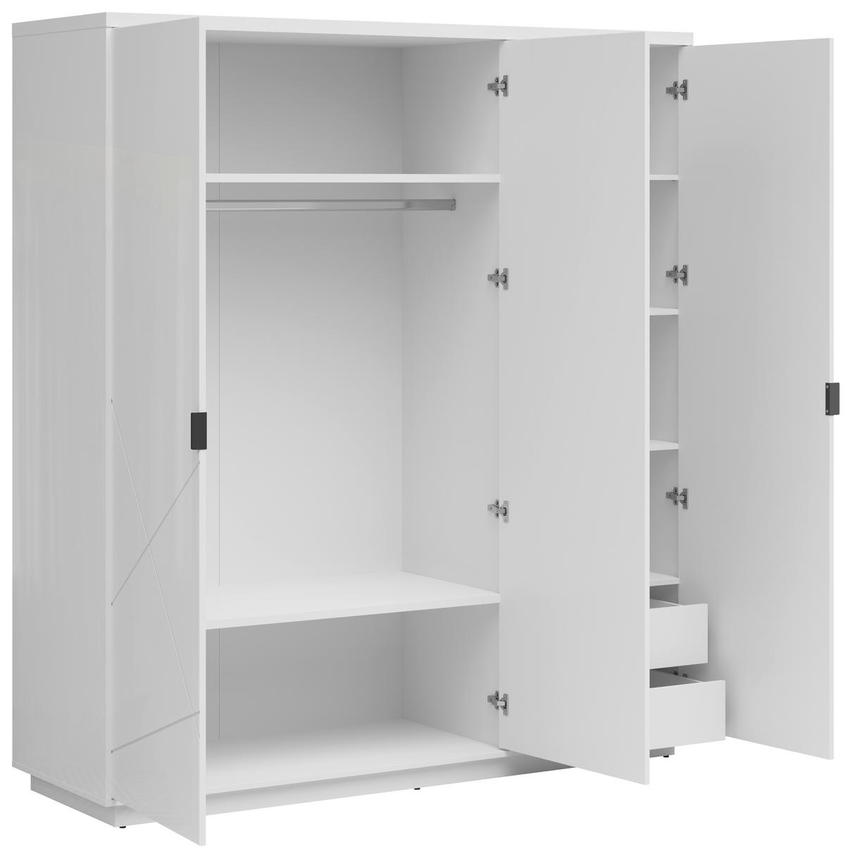 DREHTÜRENSCHRANK 180/200,5/56,5 cm 3-türig Weiß, Weiß Hochglanz  - Weiß Hochglanz/Schwarz, MODERN, Holzwerkstoff/Metall (180/200,5/56,5cm) - MID.YOU