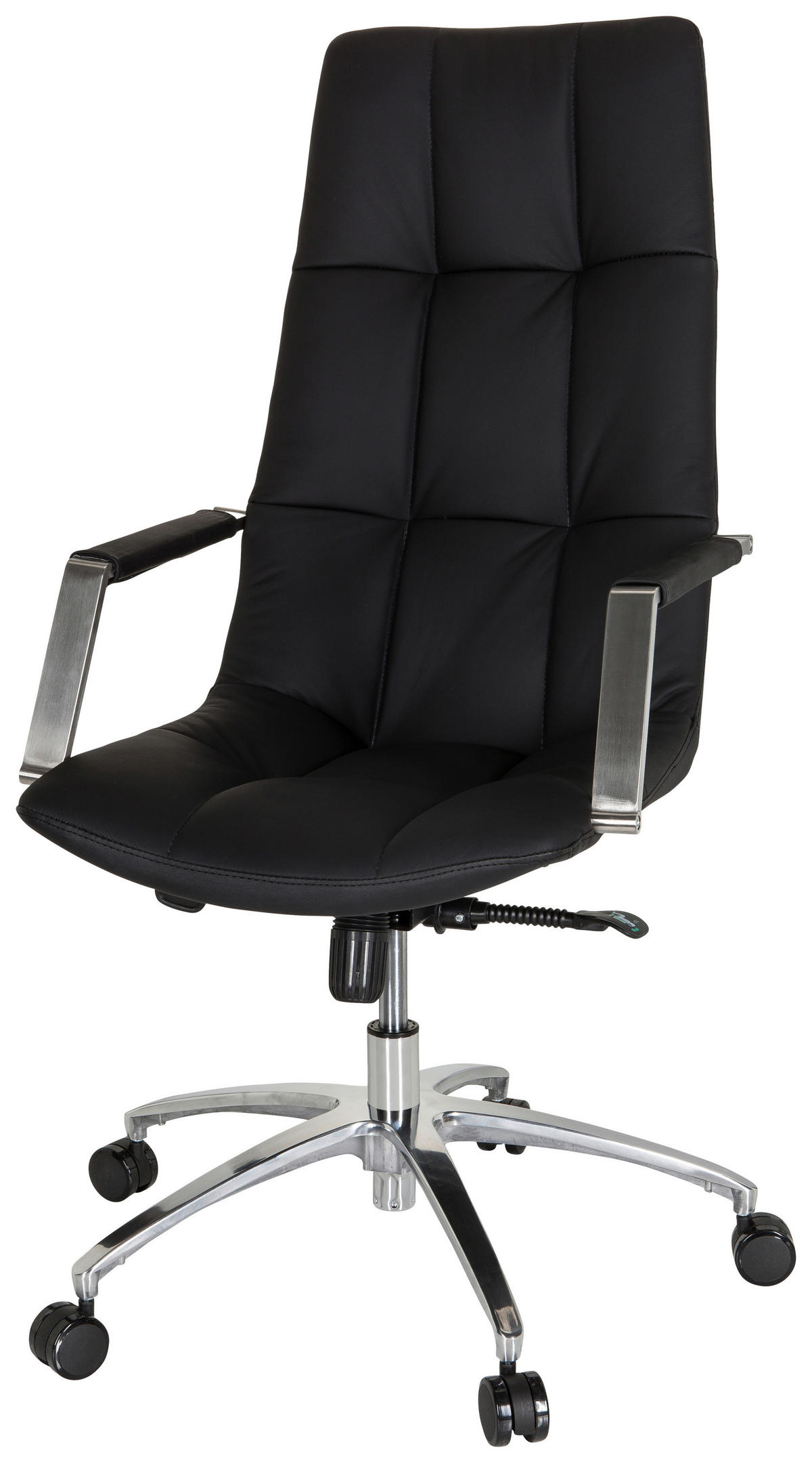 DREHSTUHL Schwarz  - Silberfarben/Schwarz, MODERN, Leder/Kunststoff (58/115/74cm) - MID.YOU
