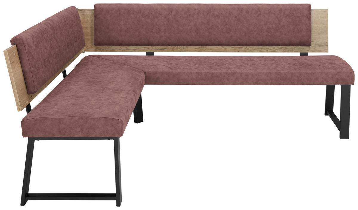 ECKBANK in Metall, Textil, Holzwerkstoff Altrosa  - Schwarz/Altrosa, Modern, Holzwerkstoff/Textil (170/190cm) - Venda