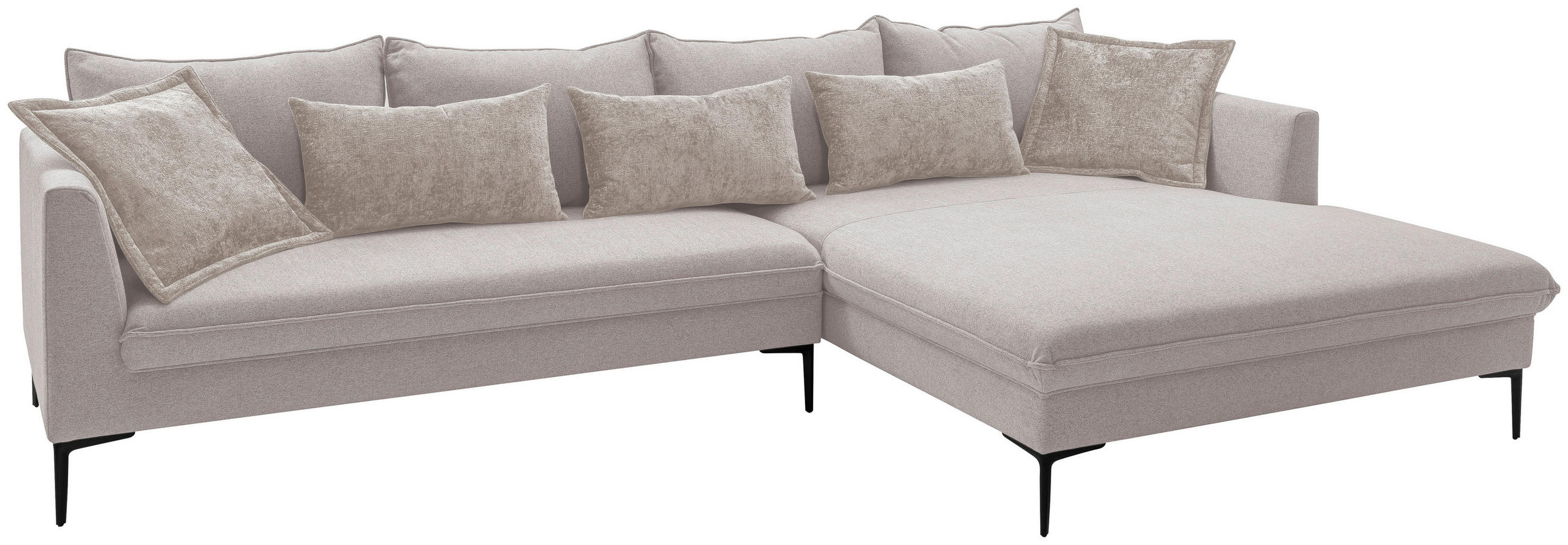 ECKSOFA in Flachgewebe Beige  - Beige/Schwarz, Design, Textil/Metall (321/187cm) - Livetastic