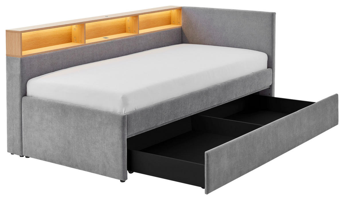 STAURAUMBETT 120/200 cm  in Grau, Eichefarben  - Eichefarben/Grau, MODERN, Holz/Holzwerkstoff (120/200cm) - Stylife