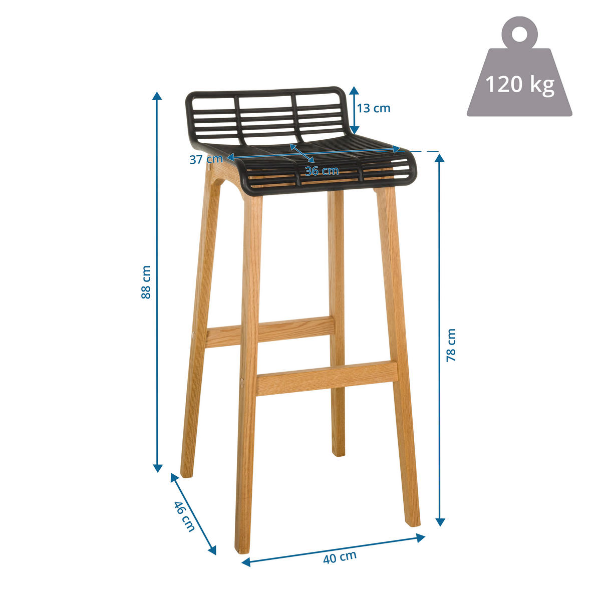BARHOCKER in Kunststoff Schwarz, Eichefarben  - Eichefarben/Schwarz, MODERN, Holz/Kunststoff (40/88/46cm) - MID.YOU