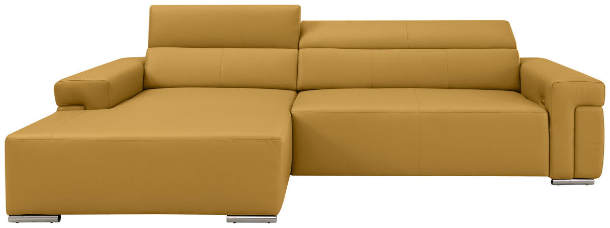 Ecksofa inkl. Funktion DUA Senfgelb Echtleder  - Chromfarben/Senfgelb, Design, Leder/Metall (170/293cm) - Novel
