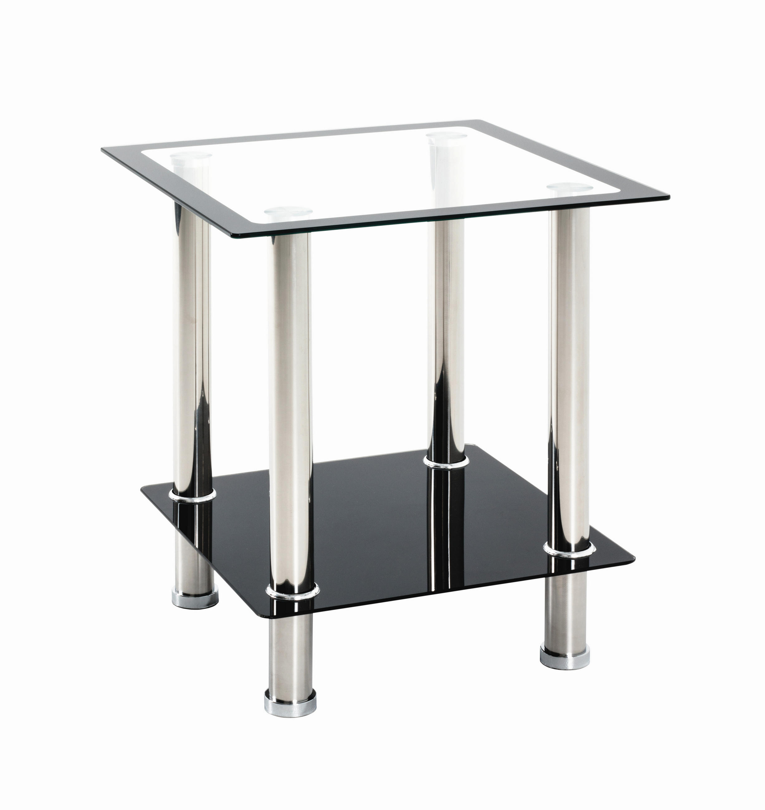 BEISTELLTISCH in Metall, Glas 40/40/46 cm  - Edelstahlfarben/Schwarz, KONVENTIONELL, Glas/Metall (40/40/46cm)