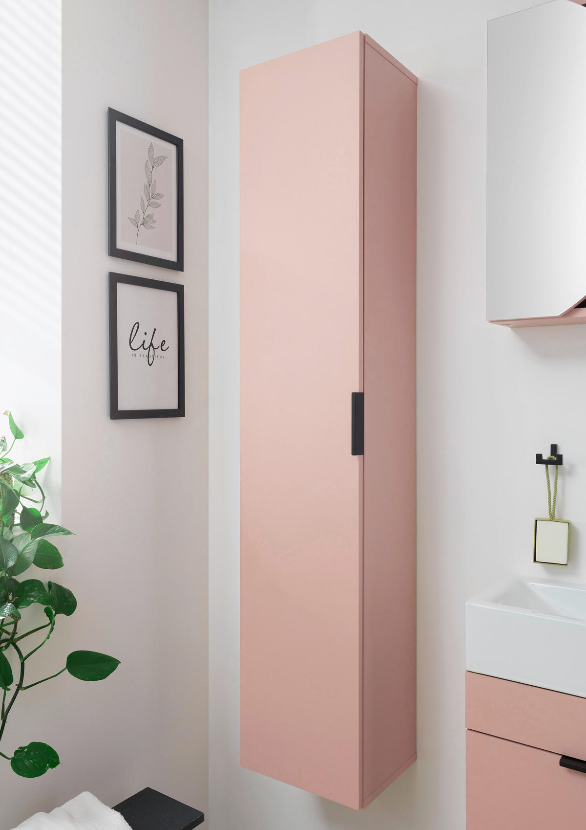 HOCHSCHRANK 30/150/25 cm  - Schwarz/Rosa, Trend, Holzwerkstoff/Metall (30/150/25cm) - MID.YOU