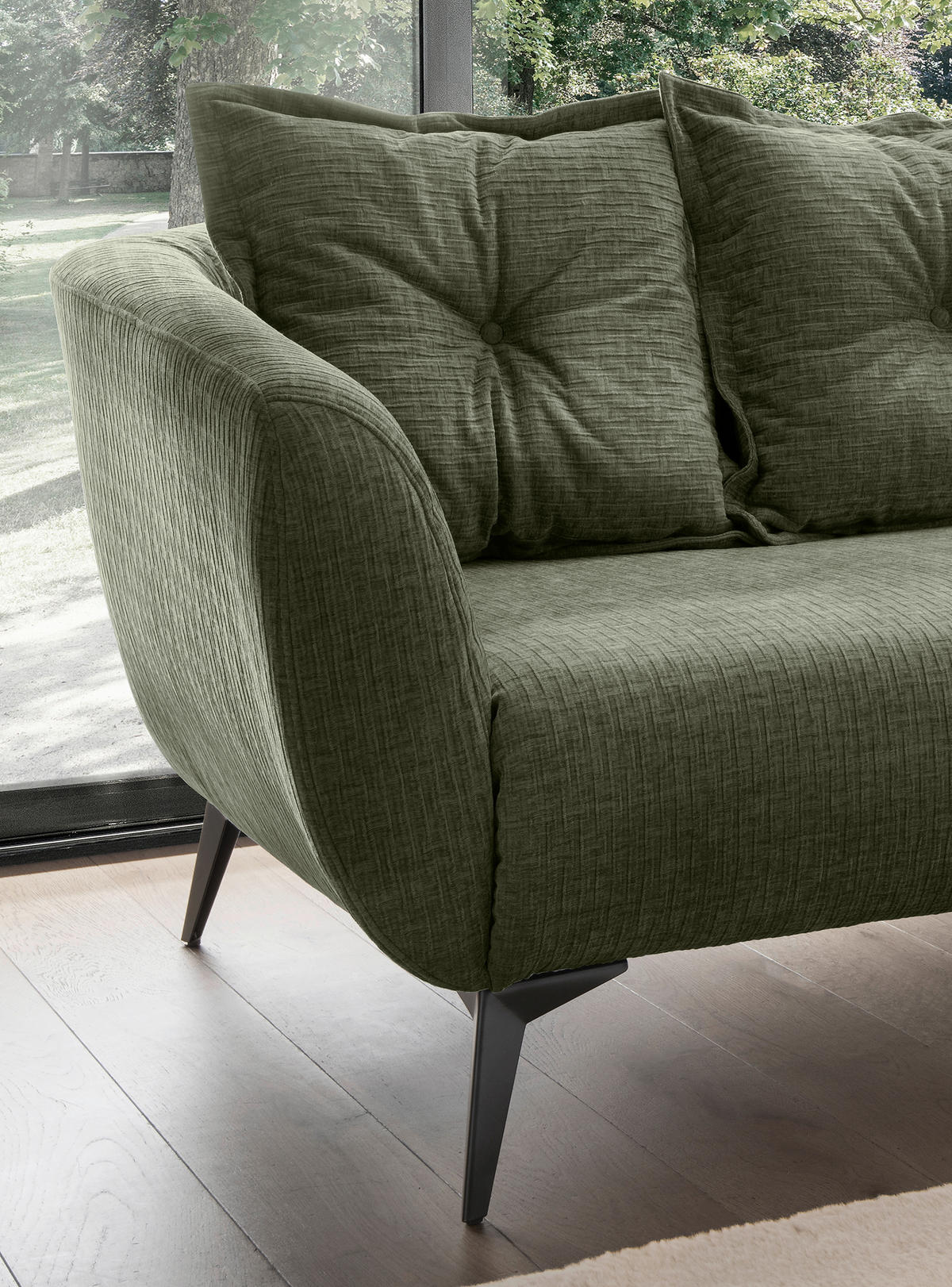 2,5-SITZER in Mikrofaser Olivgrün  - Schwarz/Olivgrün, Modern, Textil/Metall (196/94/103cm) - Livetastic