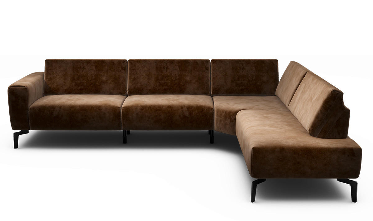 ECKSOFA Cosy Braun Samt  - Schwarz/Braun, Design, Textil/Metall (296/213cm) - SENSOO