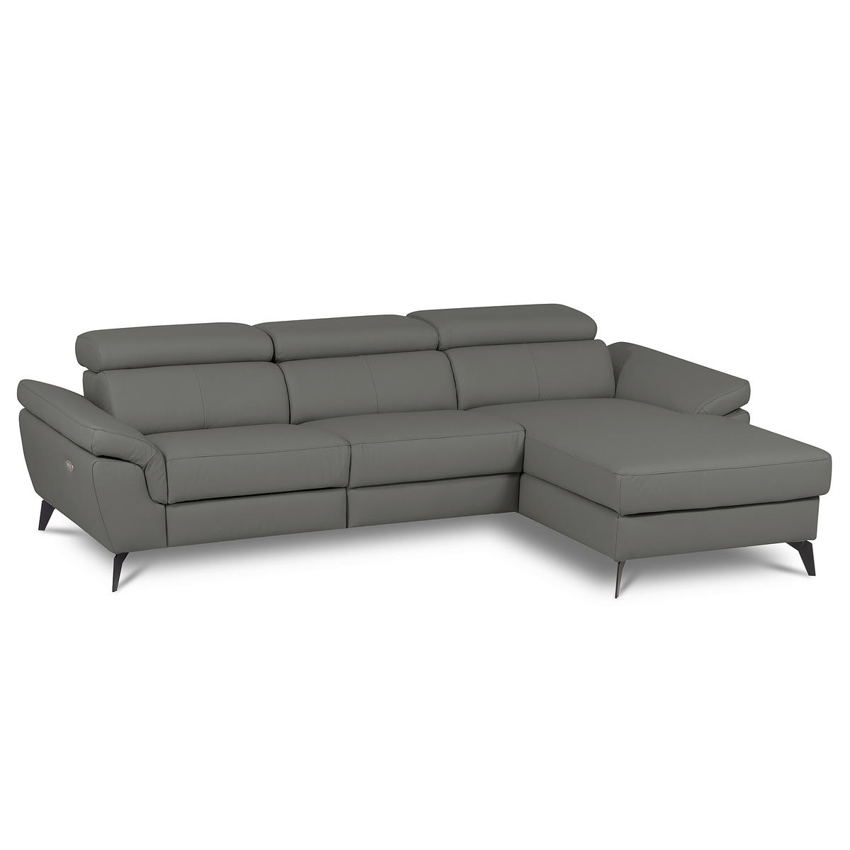 ECKSOFA SONO in Lederlook Echtleder Anthrazit Armteilverstellung, Kopfteilverstellung  252/179 cm  - Anthrazit/Schwarz, Design, Leder/Textil (252/179cm) - Livetastic