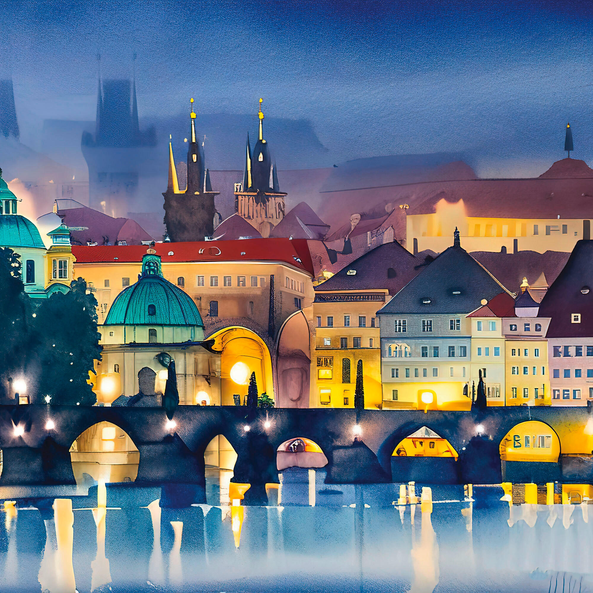 OBRAZ NA PLÁTNĚ PRAHA, města, 55/55/3 cm - vícebarevná, Trend, dřevo/papír (55/55/3cm) - Euroart