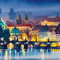 OBRAZ NA PLÁTNĚ PRAHA, města, 55/55/3 cm - vícebarevná, Trend, dřevo/papír (55/55/3cm) - Euroart