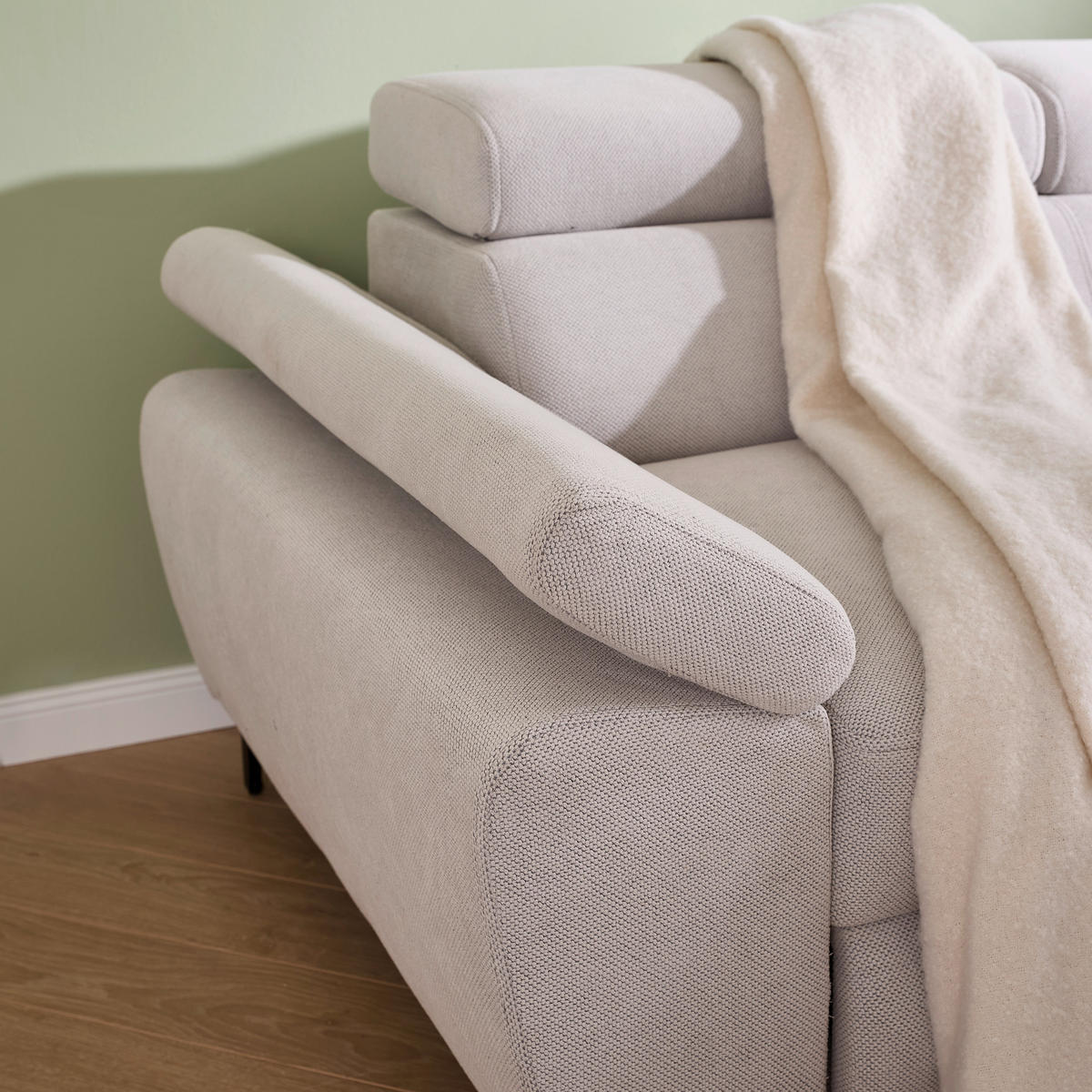 ECKSOFA in Flachgewebe Beige  - Beige/Schwarz, Design, Textil/Metall (266/206cm) - Stylife