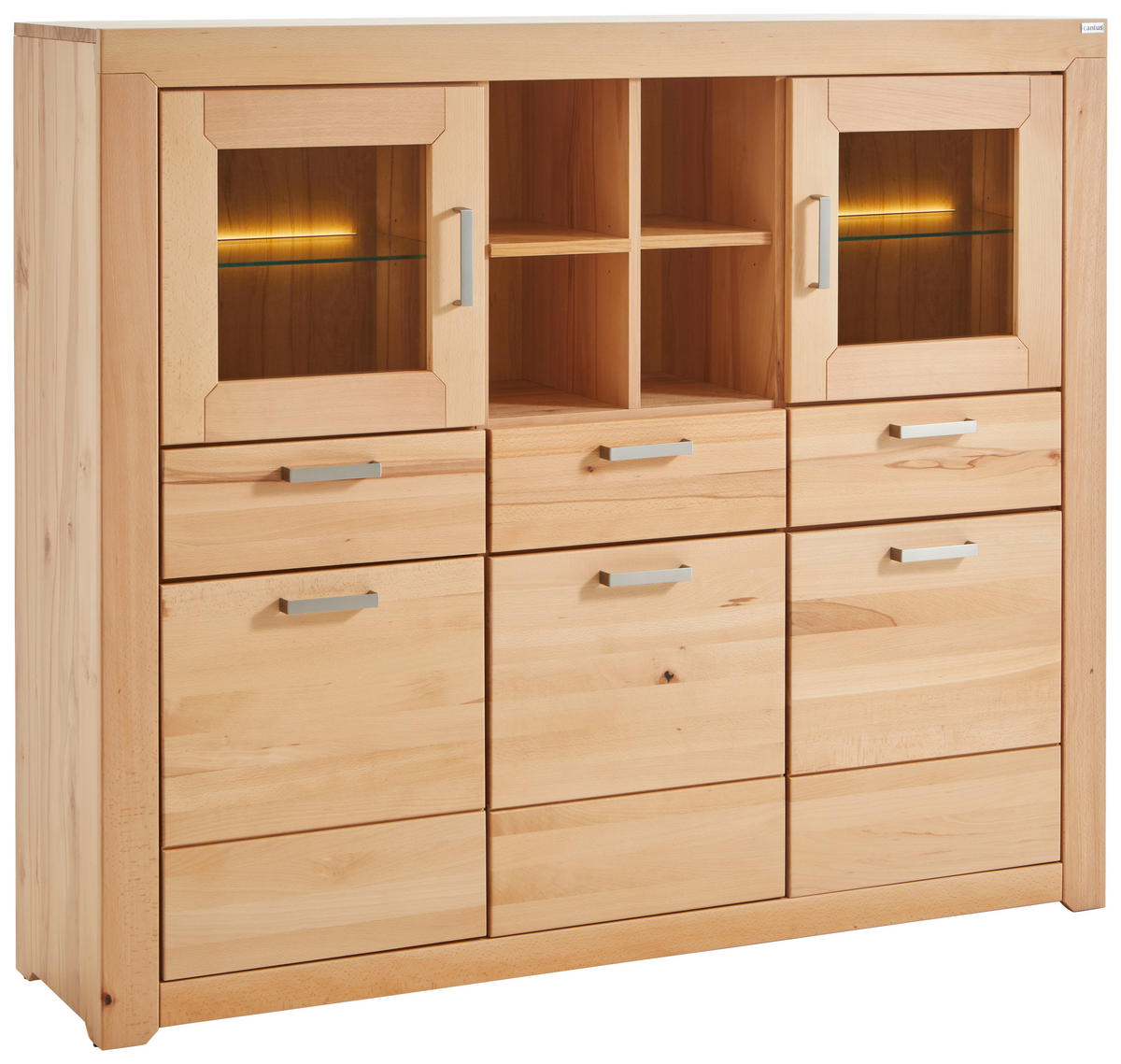 HIGHBOARD Wildkernbuche furniert Buchefarben  - Buchefarben/Silberfarben, Natur, Glas/Holz (160/136/40cm) - Cantus