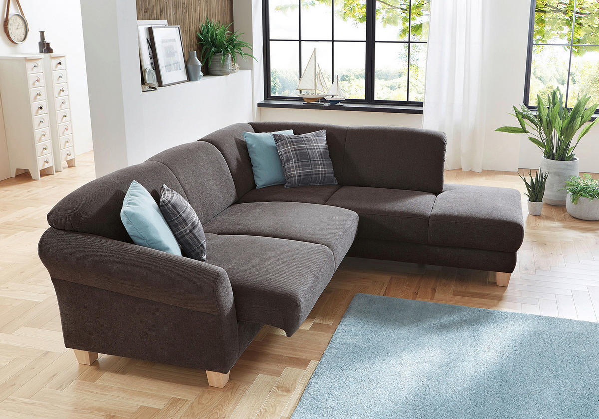 ECKSOFA Dunkelbraun Flachgewebe  - Dunkelbraun/Naturfarben, KONVENTIONELL, Holz/Textil (257/212cm) - Sit & More