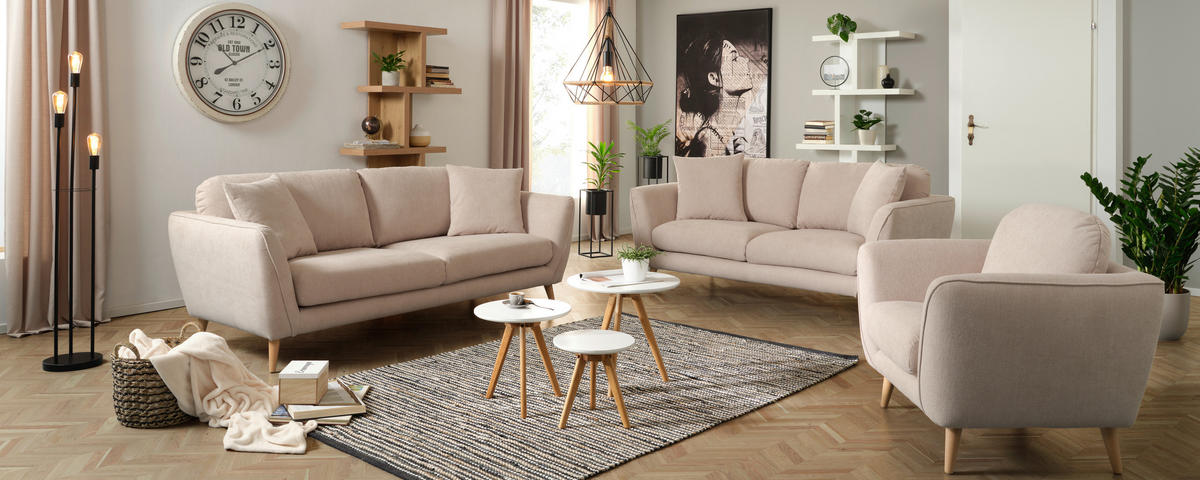 2-SITS SOFFA i textil beige  - beige/naturfärgad, Romantik / Lanthus, textil (190/70/47/97cm) - MID.YOU