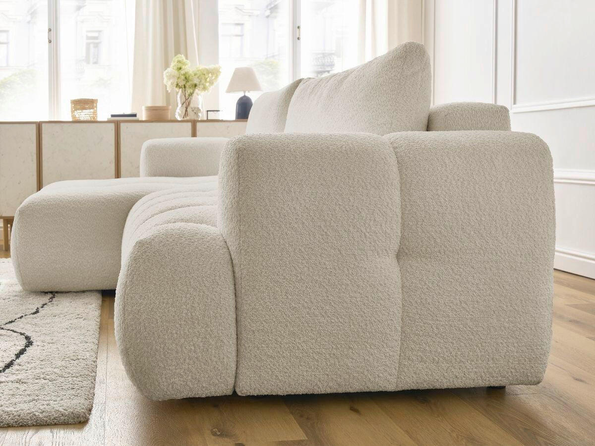ECKSCHLAFSOFA FUJI Bouclé Beige  inkl.  - Beige/Schwarz, MODERN, Kunststoff/Textil (160/292cm)