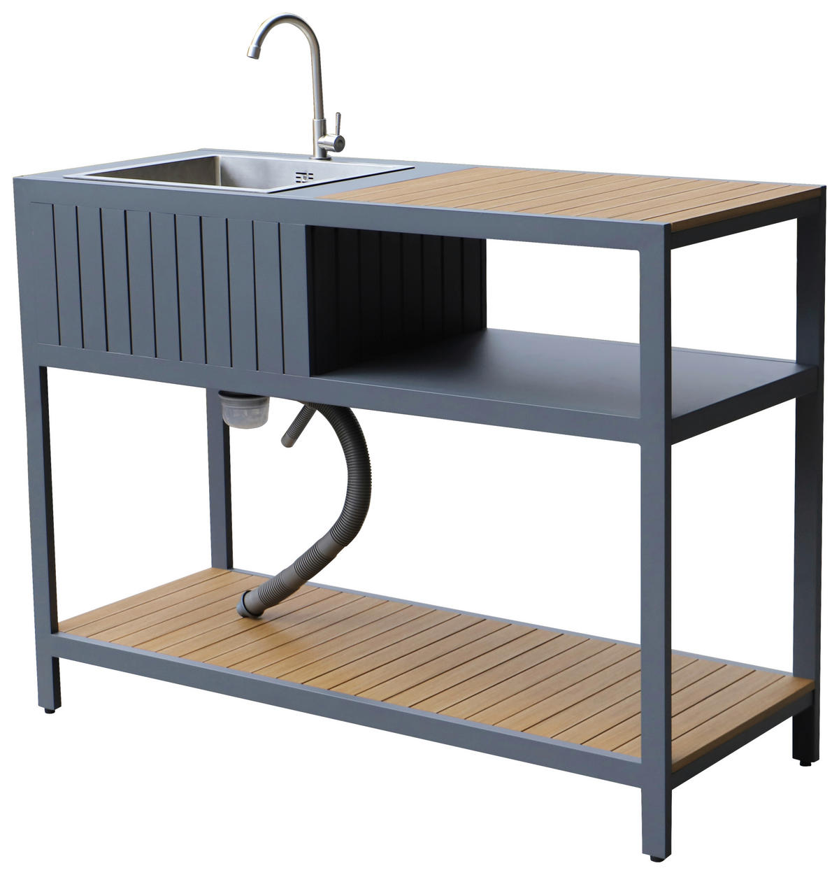 OUTDOORKÜCHE - Anthrazit/Teakfarben, MODERN, Kunststoff/Metall (127/95/50cm) - Ambia Garden